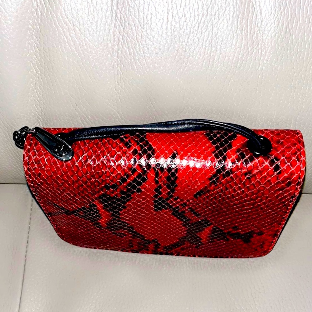 Donald J. Pliner genuine red leather python purse